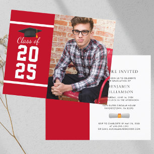 Papier Graduation 2025 Photo Red White Party Invitation