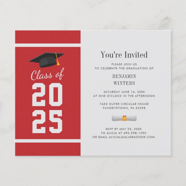 Papier Graduation 2025 Red Grad Party Invitation (Devant)