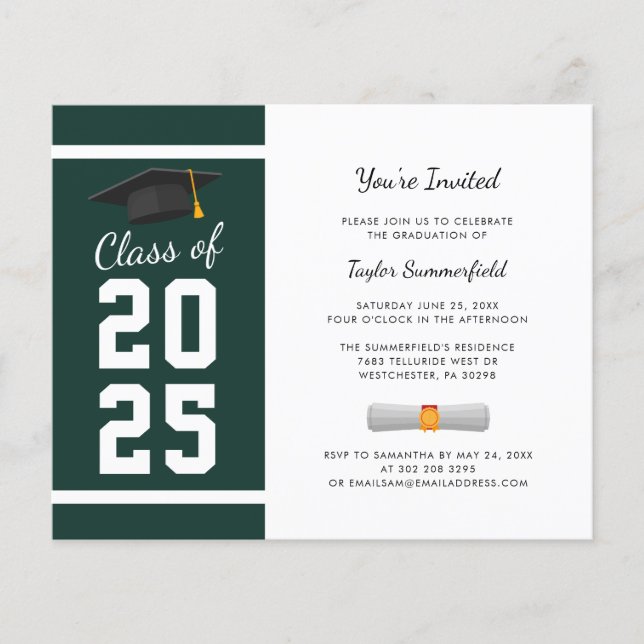 Papier Graduation 2025 Script Green Grad Party Invitation (Devant)