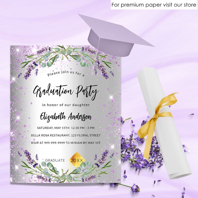 Papier Graduation argent lavande invitation budget (Créateur téléchargé)