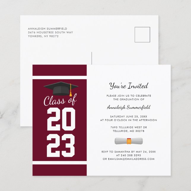 Papier Graduation Bourgogne 2024 Grad Party Invitation (Devant / Derrière)