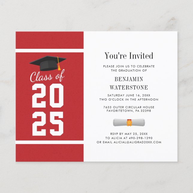 Papier Graduation Budget 2023 Moderne Rouge Blanc Minimal (Devant)
