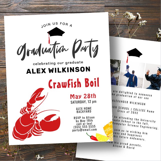 Papier Graduation BUDGÉTAIRE 3 Photo Crawfish Invitation  (Créateur téléchargé)