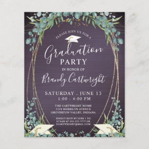 Papier Graduation du budget Invitation botanique pourpre