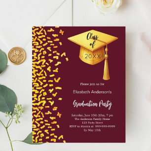 Papier Graduation fête Bourgogne or invitation