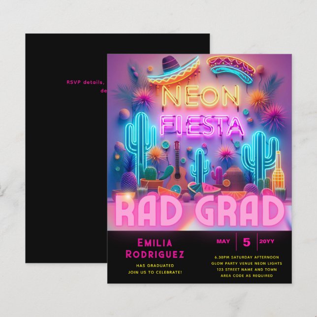 Papier Graduation Glow Party Invitación Fiesta de Neón (Devant / Derrière)