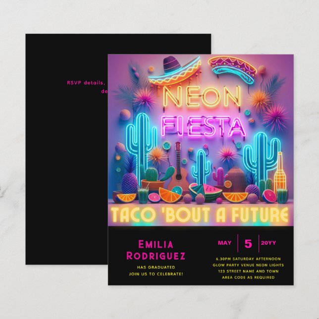 Papier Graduation Glow Party Invitación Fiesta de Neón (Devant / Derrière)