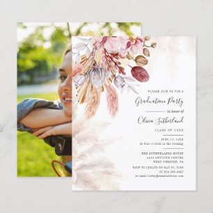 Papier Graduation Pampas Grass Photo Party Invitation