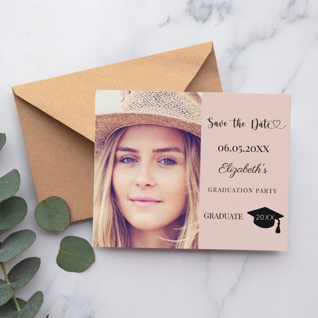 Papier Graduation Party blush pink Save the Date card (Créateur téléchargé)