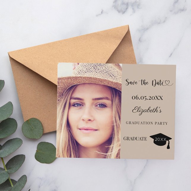 Papier Graduation Party mocha beige Save the Date card (Créateur téléchargé)