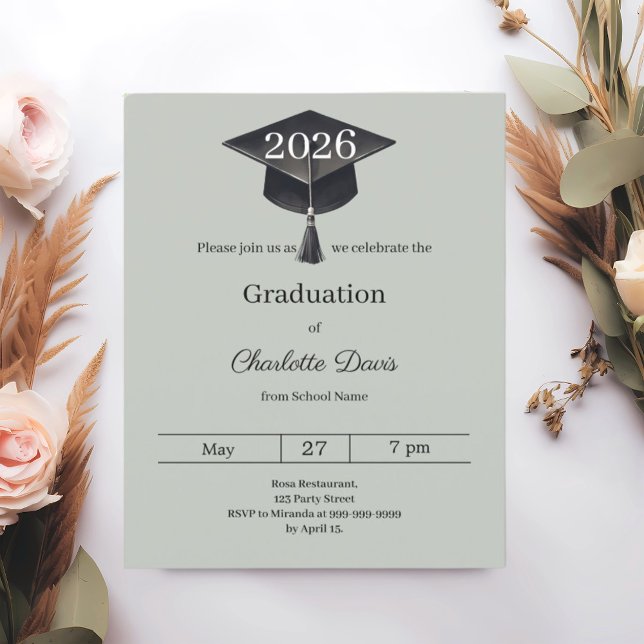 Papier Graduation party sage green class 2026 invitation (Créateur téléchargé)