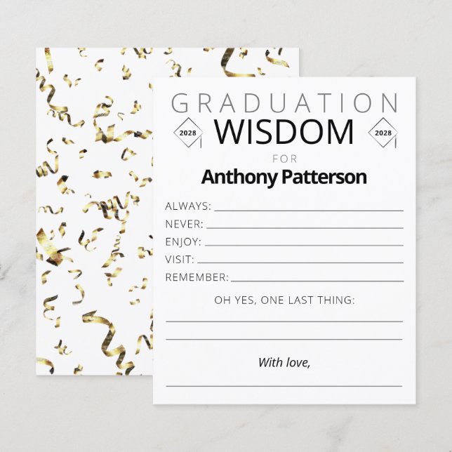 Papier Graduation Party Wisdom Card Gold Confetti Invités (Devant / Derrière)