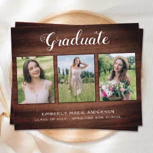 Papier Graduation Rustique 3 Photo Bois Budget Invitation