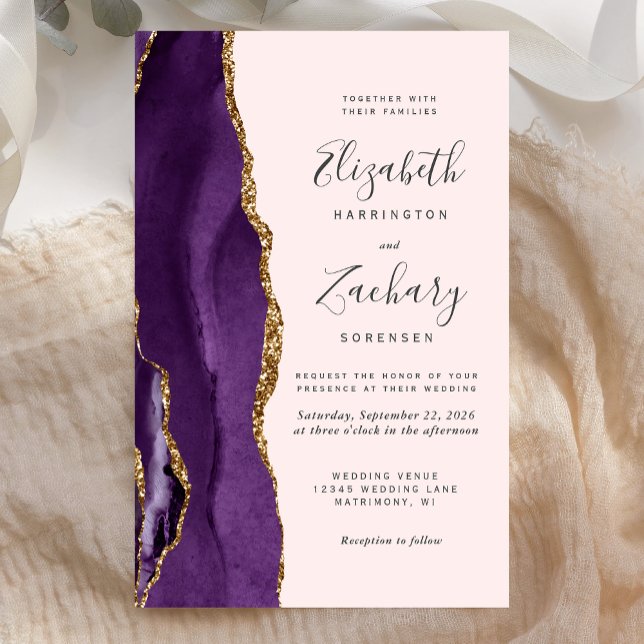 Papier Grand Budget Purple Gold Agate Blush Wedding Invit (Créateur téléchargé)