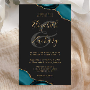 Papier Grand Budget Teal Bleu Agate Coins Sombre Mariage