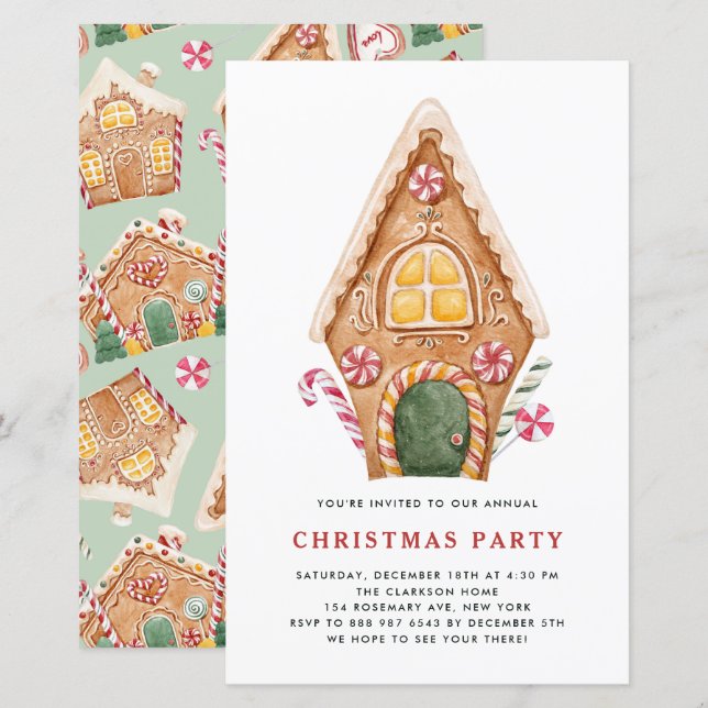 Papier Grand pain d'épice Maison Noël Invitation de fête  (Devant / Derrière)