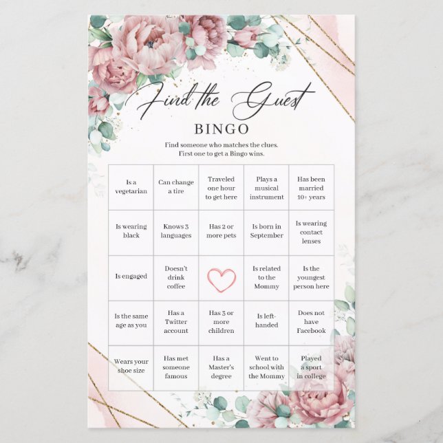 Papier Grandes pivoines roses verdure Trouvez Le Bingo In (Devant)