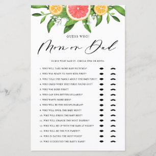 Papier Grapefruit Devinez Qui Maman ou Papa Baby shower J