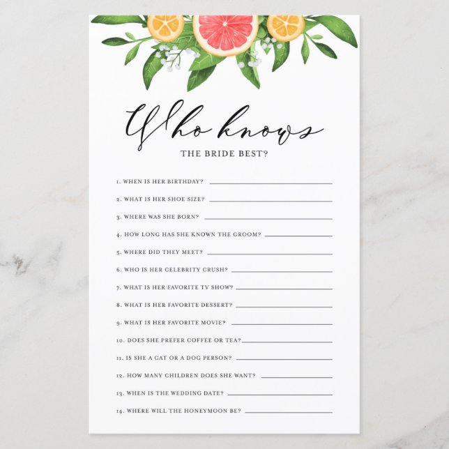 Papier Grapefruits et Oranges qui connaissent la mariée l (Devant)