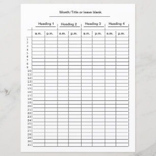 Papier Graphique mensuel de 4 colonnes pour les graphique