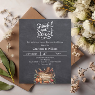 Papier Grateful bénie gris Thanksgiving invitation