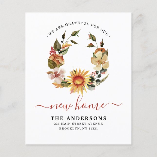 Papier Grateful New Home Automne Wreath Moving Faire-part (Devant)