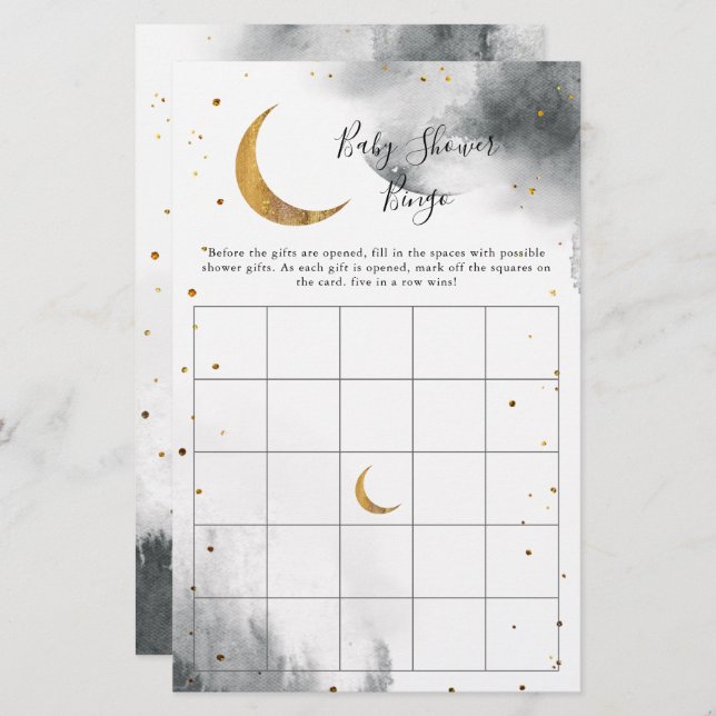 Papier Gray Moon Baby shower Bingo Jeu (Devant / Derrière)