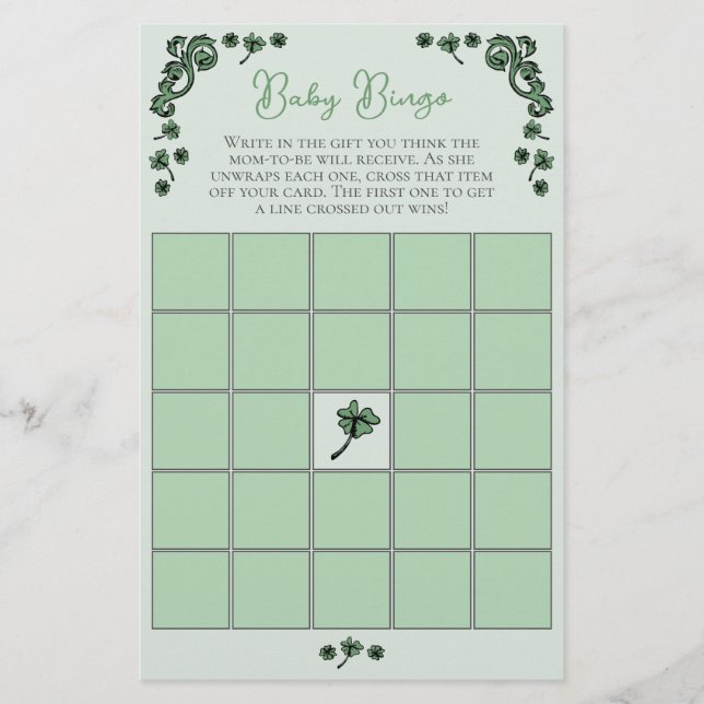 Papier Green Baby Bingo Jeu St Patrick's Day Baby shower (Devant)