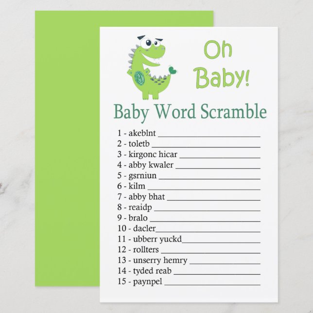 Papier Green Dinosaur Baby jeu de brouillage de mot pour  (Devant / Derrière)