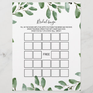 Papier Green Eucalyptus Bride Bingo, Jeu de Fête des mari