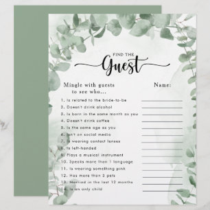 Papier Green Eucalyptus Fête des mariées Trouvez le jeu d