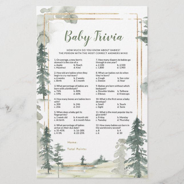 Papier Green Forest Adventure Baby Trivia Game (Devant)