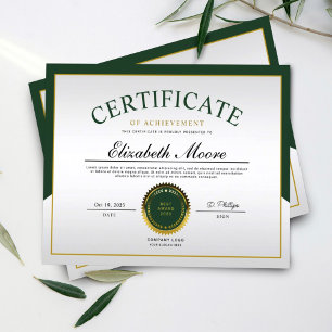 Papier Green Gold Border Certificat d'excellence