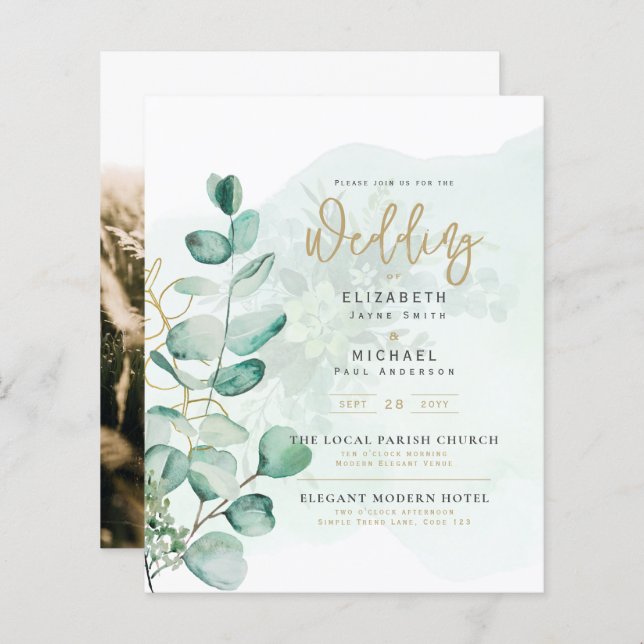 Papier Green Gold PHOTO Mariage Inviter BUDGET (Devant / Derrière)