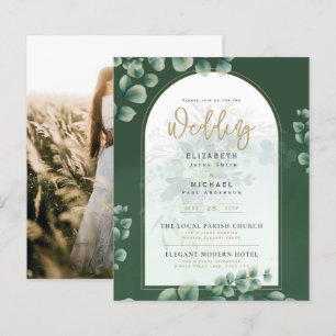 Papier Green Gold PHOTO Mariage Inviter LeahG