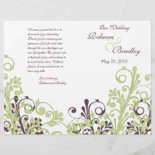 Papier Green & Purple Abstrait Floral Wedding Program