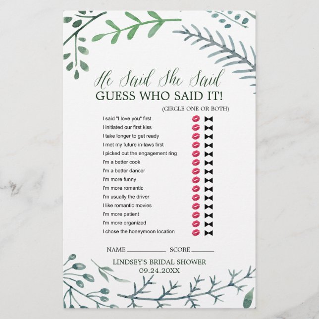 Papier Green Russe Wreath "Il A Dit Qu'Elle A Dit" Jeu (Devant)