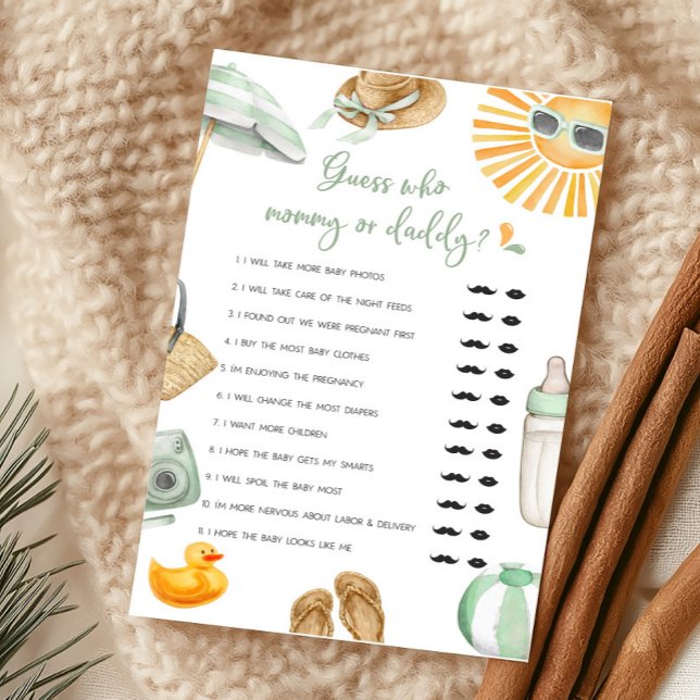 Papier Green Splish Splash Devine qui maman ou papa jeu (Summer Baby Bash Baby Shower Guess who Mommy or Daddy Game)