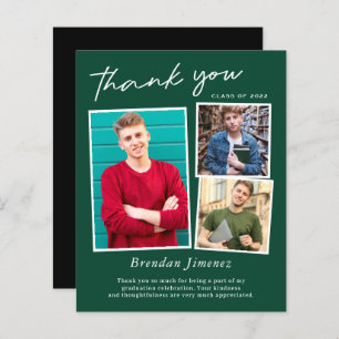 Papier Green White Script 3 Photo Graduation Merci