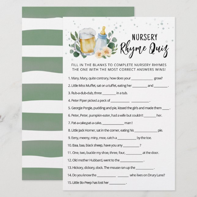 Papier Greenery Baby est en train de brasser Jeu Nursery  (Devant / Derrière)