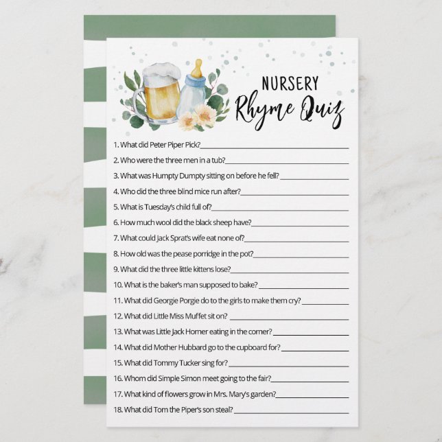 Papier Greenery Baby est en train de brasser Jeu Nursery  (Devant / Derrière)