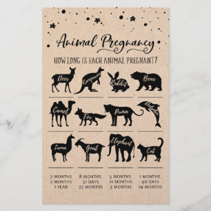 Papier Grossesse animale avec réponses Baby shower Jeu