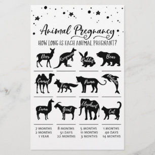Papier Grossesse animale avec réponses Baby shower Jeu