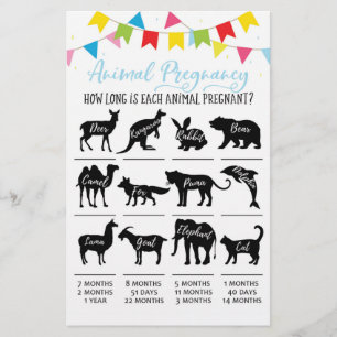 Papier Grossesse animale avec réponses Baby shower Jeu