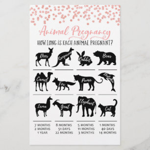 Papier Grossesse animale avec réponses Baby shower Jeu