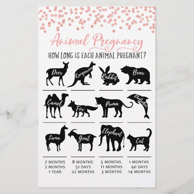 Papier Grossesse animale avec réponses Baby shower Jeu (Devant)