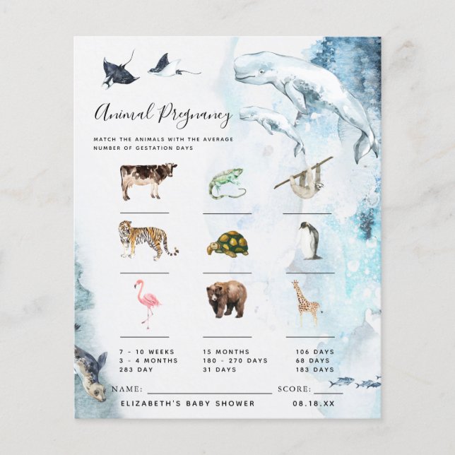 Papier Grossesse animale | Jeu Baby shower (Devant)