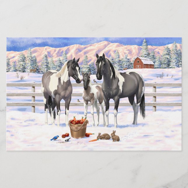 Papier Grulla Pinto Grey Paint Hors sur une ferme d'hiver (Devant)