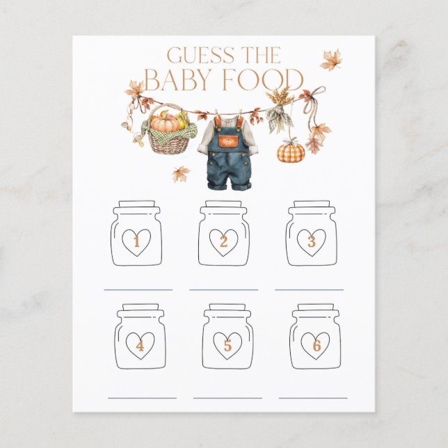 Papier Guess Baby Food Citrouille Rustic Baby shower jeu (Devant)
