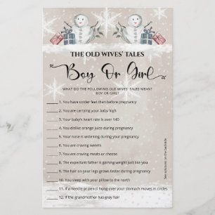 Papier Guess Boy Ou Girl Tales Snowman Baby shower Jeu
